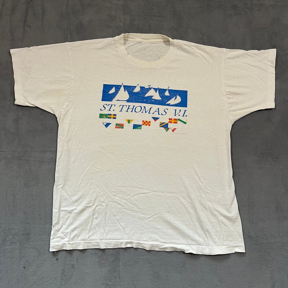Vintage 80s‎ St. Thomas VI Sailboat Single Stitch Graphic Print T-Shirt